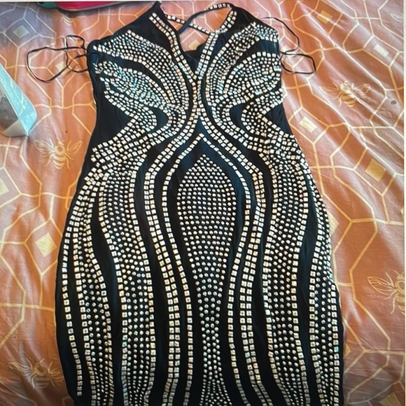 Black mesh rhinestone mini dress BRAND NEW - Picture 4 of 4